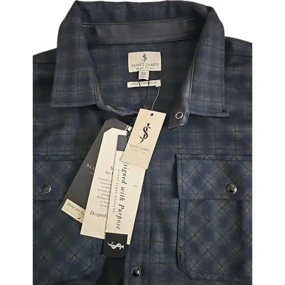 Scott James ~Men's Size XL~ Heavy Shirt Navy/Black Plaid Pearl Snap Button Down.